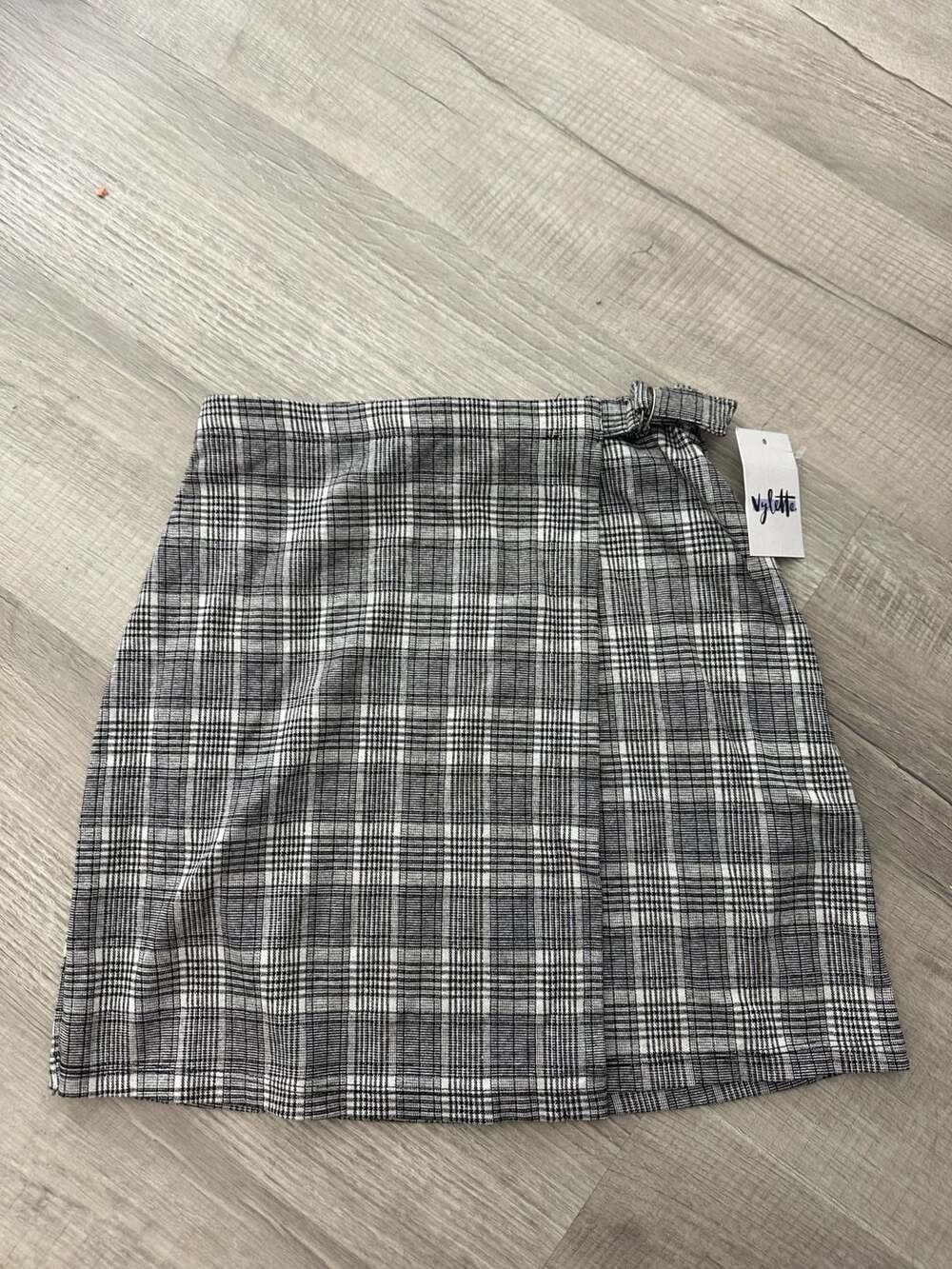 Vylette Plaid Wrap Mini Skirt with Buckle Detail Size S